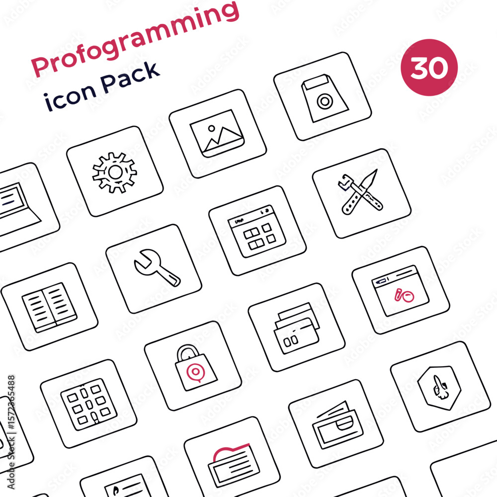 Fototapete illustration of a profogramming icon pack featuring various outline icons arranged in a grid pattern