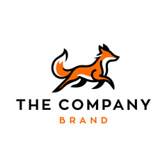 fox line logo. simple vector line art of abstract orange fox logo design jumping and running, fox wall art design, minimal line logo icon illustration isolated on white background