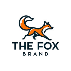 fox line logo. simple vector line art of abstract orange fox logo design jumping and running, fox wall art design, minimal line logo icon illustration isolated on white background