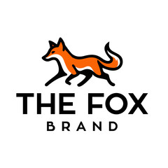 fox line logo. simple vector line art of abstract orange fox logo design jumping and running, fox wall art design, minimal line logo icon illustration isolated on white background