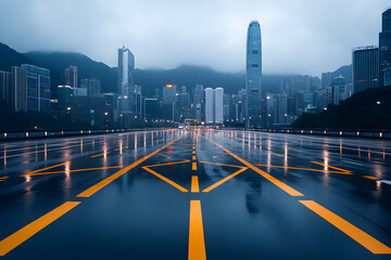 Wet City Road, Night Skyline Illustration