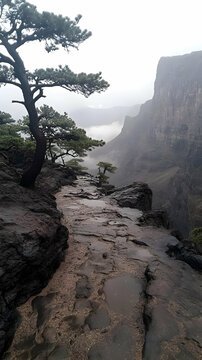 Misty Mountain Path Landscape Illustration