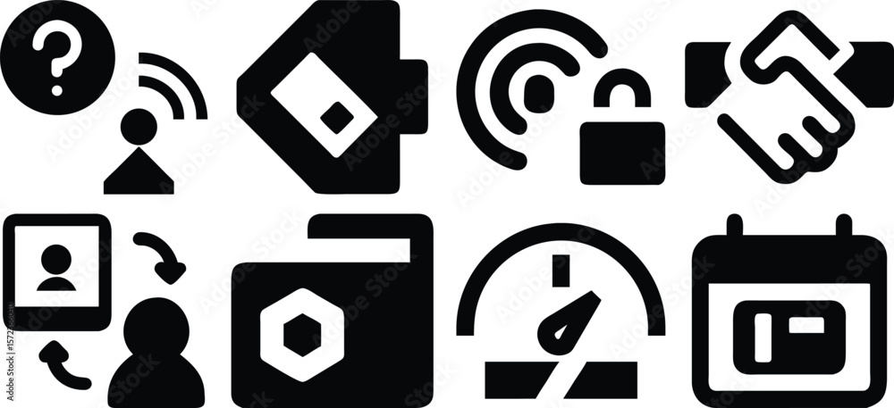 Poster vector art of a set of security and data protection icons, representing digital privacy, network com