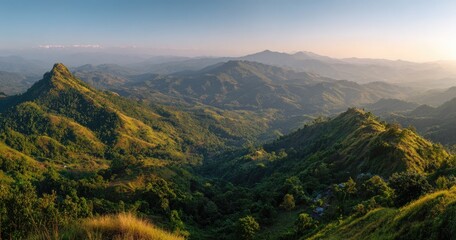 Fototapeta premium Mountain range panorama at sunset