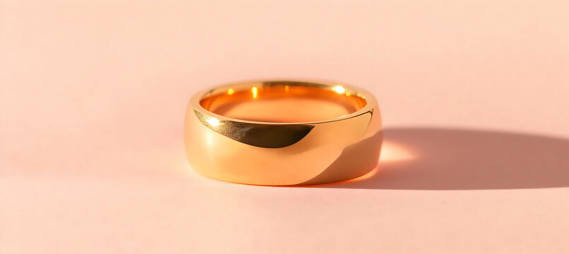 Elegant shiny gold ring in a close up photo with high detail soft shadows and a soft focus backdrop highlighting minimalist luxury in photorealistic product imagery

