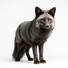 Striking Silver Fox with Piercing Orange Eyes Isolated on a White Background.