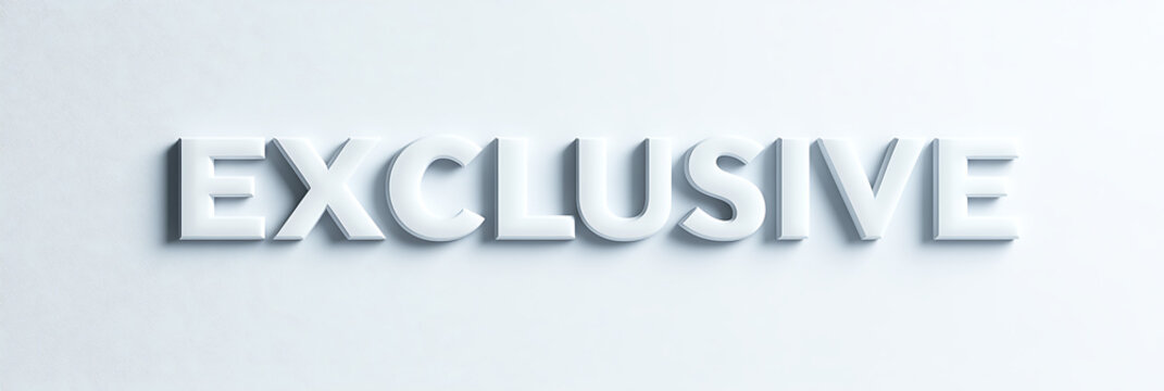 Exclusive word art. The word "EXCLUSIVE" rendered in raised, white three-dimensional sans-serif lettering against a pure white background.