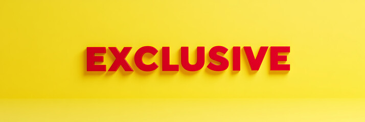 Red 'Exclusive' Text on Bright Yellow Background. Strong contrast, modern feel, communicates exclusivity. Ideal for marketing, promotion or special offer visuals.