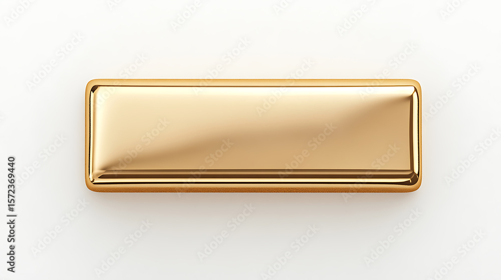 Poster sleek golden rectangle with rounded edges reflecting light, set against a pristine white background.
