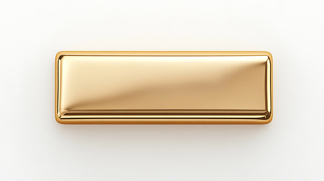 Sleek golden rectangle with rounded edges reflecting light, set against a pristine white background. Luxurious and minimalist design element.