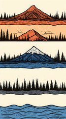 Mountain Illustration: Forest, Peaks, and Water