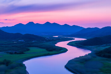 Serene River Landscape at Sunset