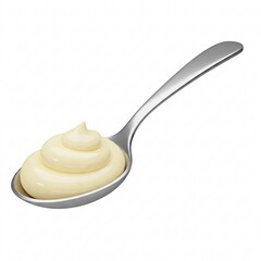 A neat dollop of creamy sauce resting on a silver spoon,