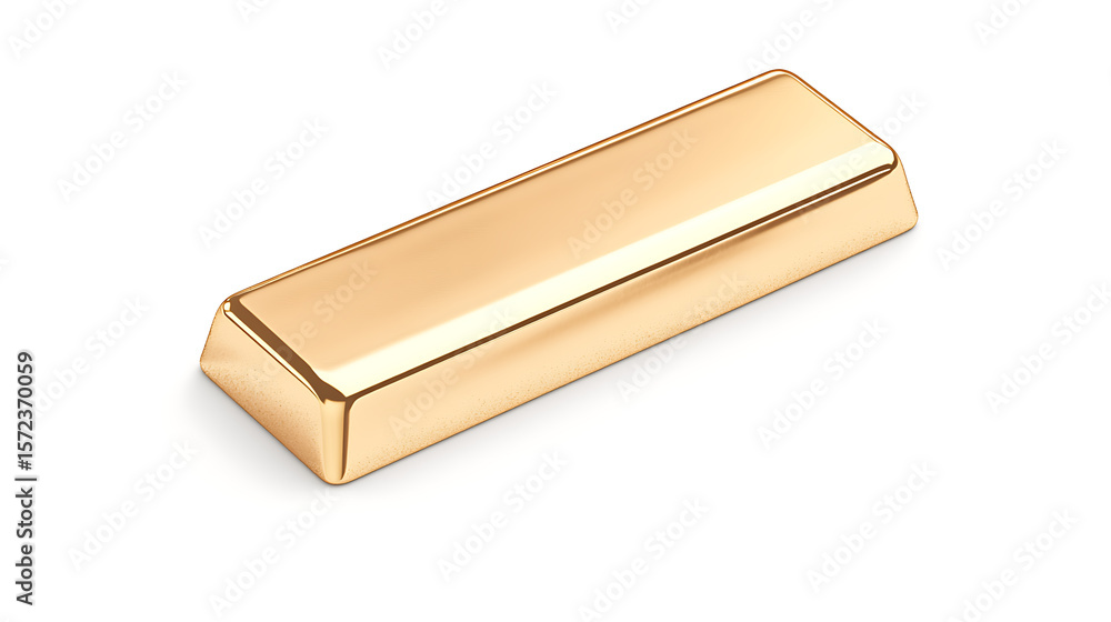 Poster rectangular gold bar on white. rectangular bar of shiny gold reflects light against a pure white bac