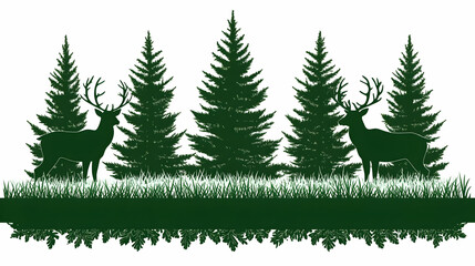 Forest Deer Illustration:  Silhouette in Pine Trees