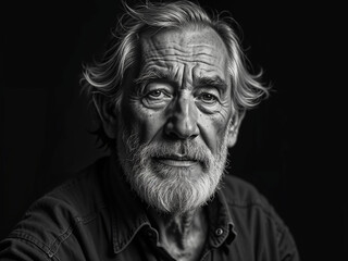 Elderly Man's Portrait in Black and White