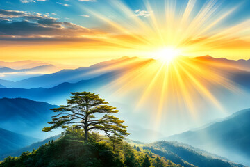 Sunrise Mountain Landscape Illustration
