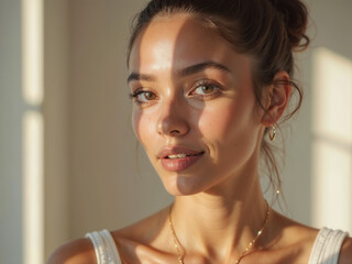 Serene Portrait of a Woman with Sunlight and Soft Focus