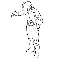 ペンキを塗る職人_線画