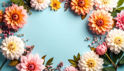 Fototapeta premium Floral decoration event featuring vibrant paper flowers artistic background aesthetic display indoor setting bird's eye view creative concept