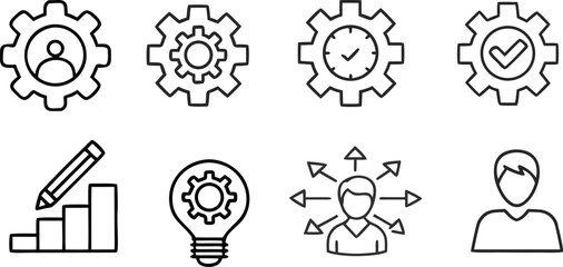 Collection of business and strategy icons representing planning ideas and decision making