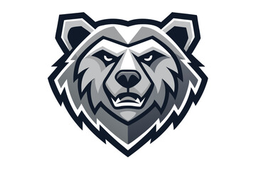 A formidable gray bear head stares intensely forward, with menacing eyes and sharp teeth displayed