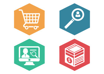E-commerce Icons Set Shopping Cart Search User Money