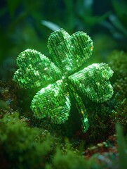 A lucky four-leaf clover plant with delicate leaves blooming in a garden