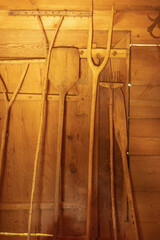 Old village agricultural equipment in a Ukrainian house