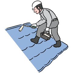 ローラーで屋根を塗る作業員