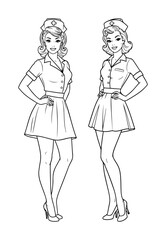 two retro pinup nurses vector illustration