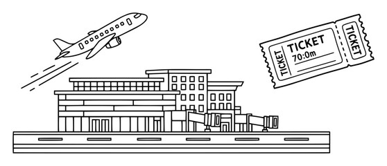 airport terminal with airplane and ticket line art © Anna