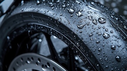 Close-up of a wet motorcycle tire