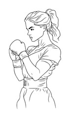female boxer woman fighter in fighting pose line art