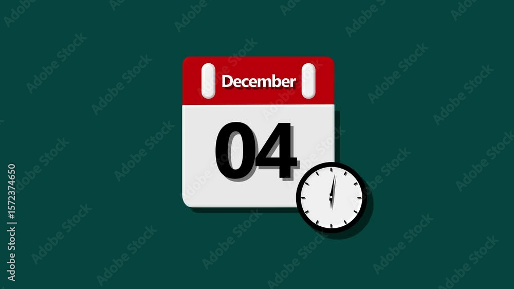 Poster calendar - december 04 icon isolated vector sign symbol and cyan color background. animation of the 