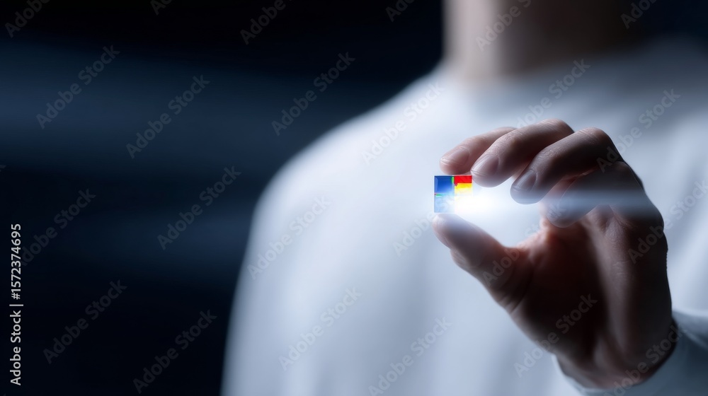Aufkleber a person holds a small glowing object in their hand. the image captures the essence of innovation an