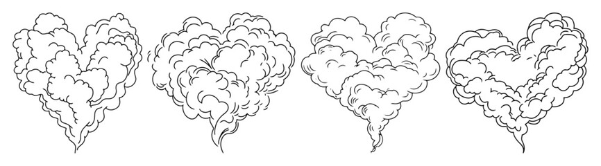 set of heart shaped clouds or smoke outlines