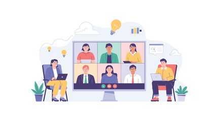 Remote Team Meeting: Online Conference Call with Diverse Professionals