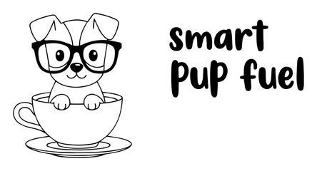 smart pup fuel cute dog in a coffee cup vector