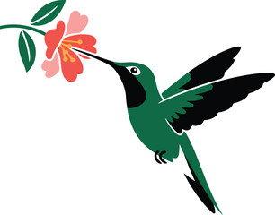 Hummingbird feeding on a vibrant flower transparent isolated png vector
