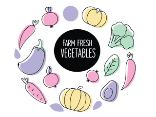 Farm fresh vegetables illustration with colorful shapes perfect for healthy food themes