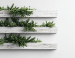 Obraz premium White wooden shelves with greenery