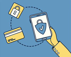 Secure online payment transaction represented by mobile phone shield and credit card