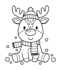 cute christmas reindeer cartoon coloring page vector