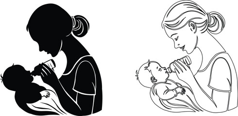 Baby's Mother Care Related Silhouette Design 