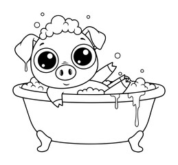 cute pig taking a bath coloring page cartoon vector © Anna