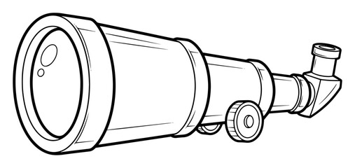 astronomical telescope in detailed black and white vector line art style