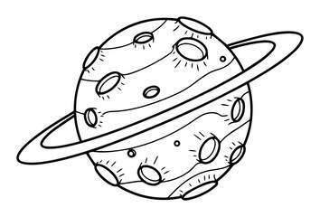 cute cartoon planet with ring system line art illustration