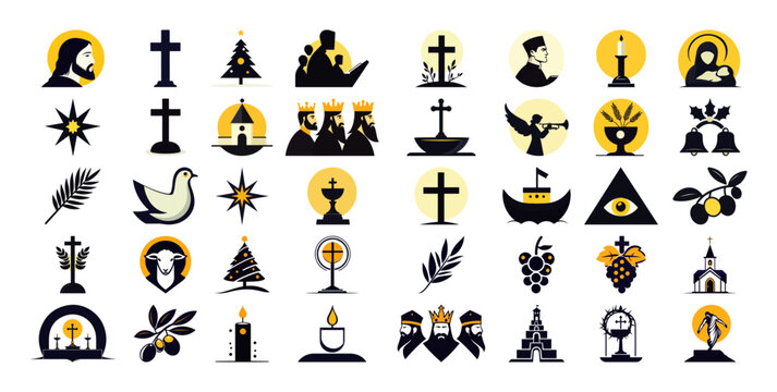 religious icon set with christian symbols and holidays