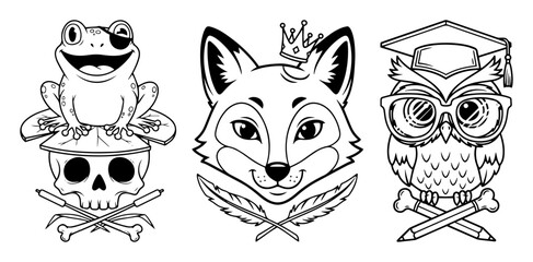 animal head mascot set frog fox owl logo design vector